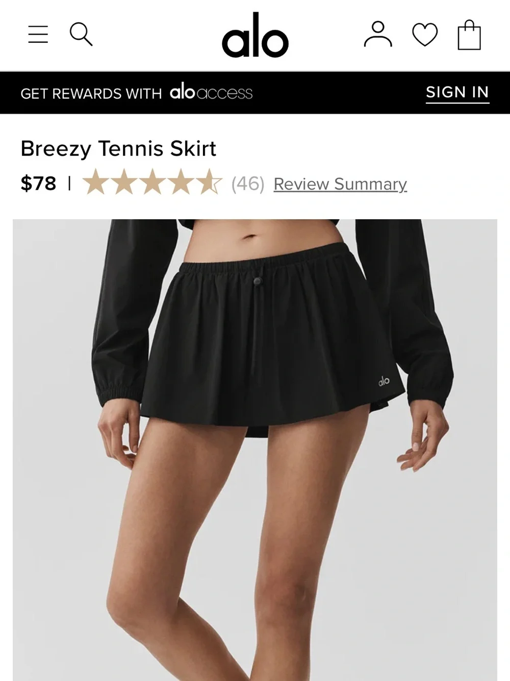 ALO Breezy Tennis Skirt in Black - XS